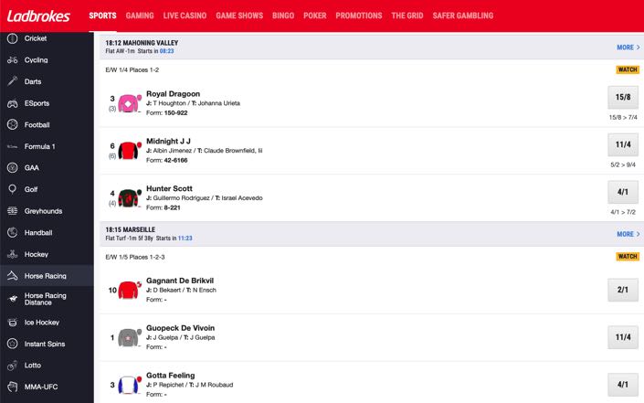 Ladbrokes horse racing screenshot